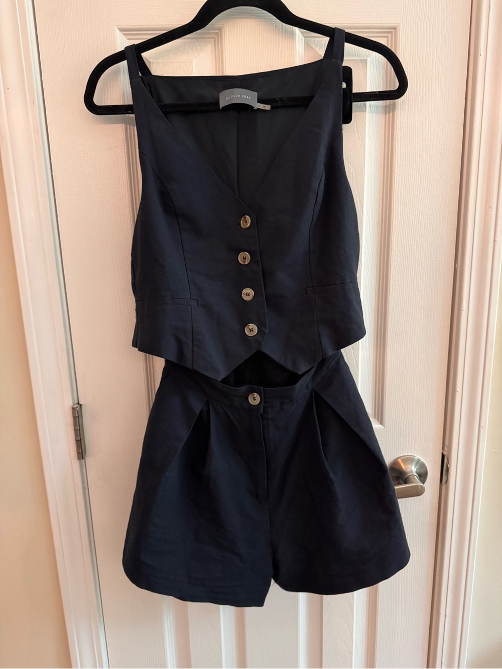 HUDSON GRAY Navy 100% Cotton Tailored Romper Size Small